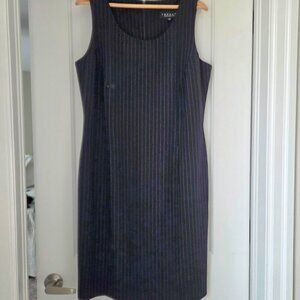 Tessuti Black pinstriped sheath dress sleeveless office knee length size 14